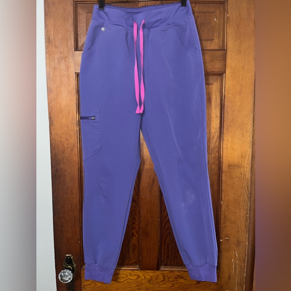 Figs Purple Joggers with Pink Drawstring